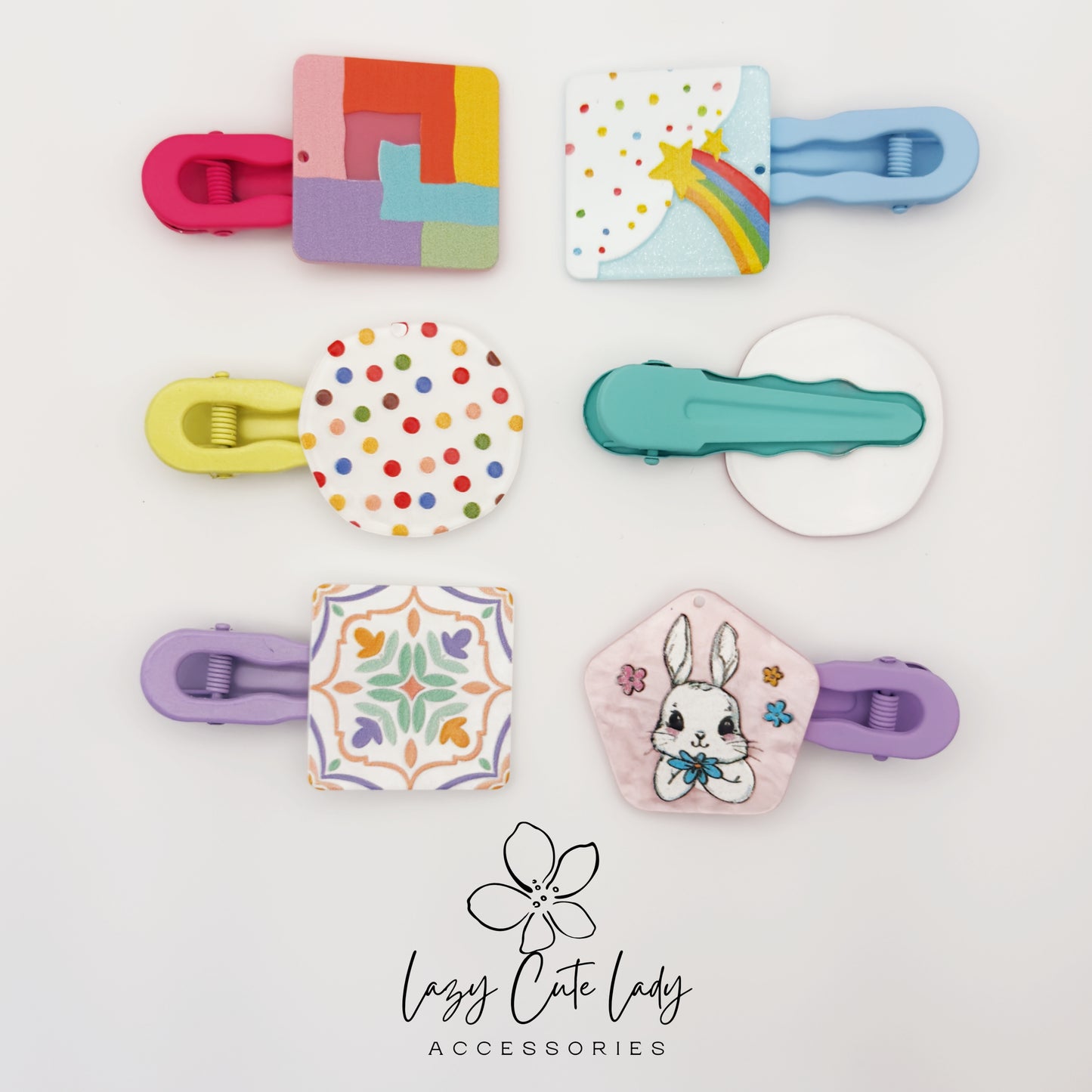 Whimsical Shape Hair Clips – Bunny, Rainbow, Floral &amp; Colorful Designs