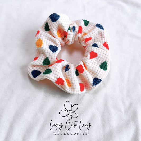 Colorful Fabric Heart Scrunchies - Bright and Adorable