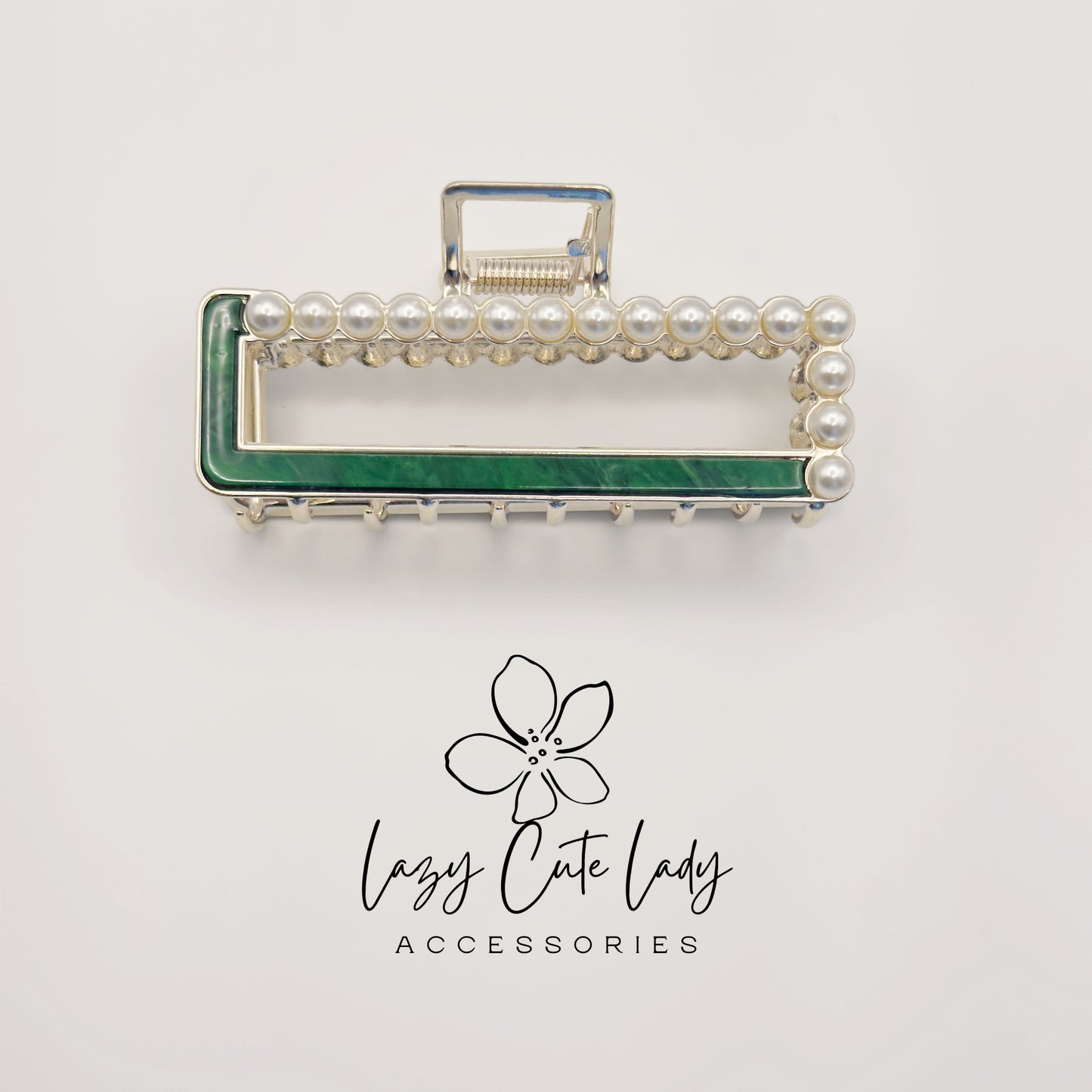 Eco-Friendly Pearl Edge Rectangle Claw Clip – Modern Open Frame Design