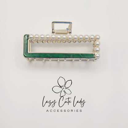 Eco-Friendly Pearl Edge Rectangle Claw Clip – Modern Open Frame Design