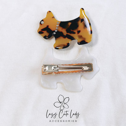 Elegant Scottie Dog Acetate Hair Clips - Adorable and Sophisticated