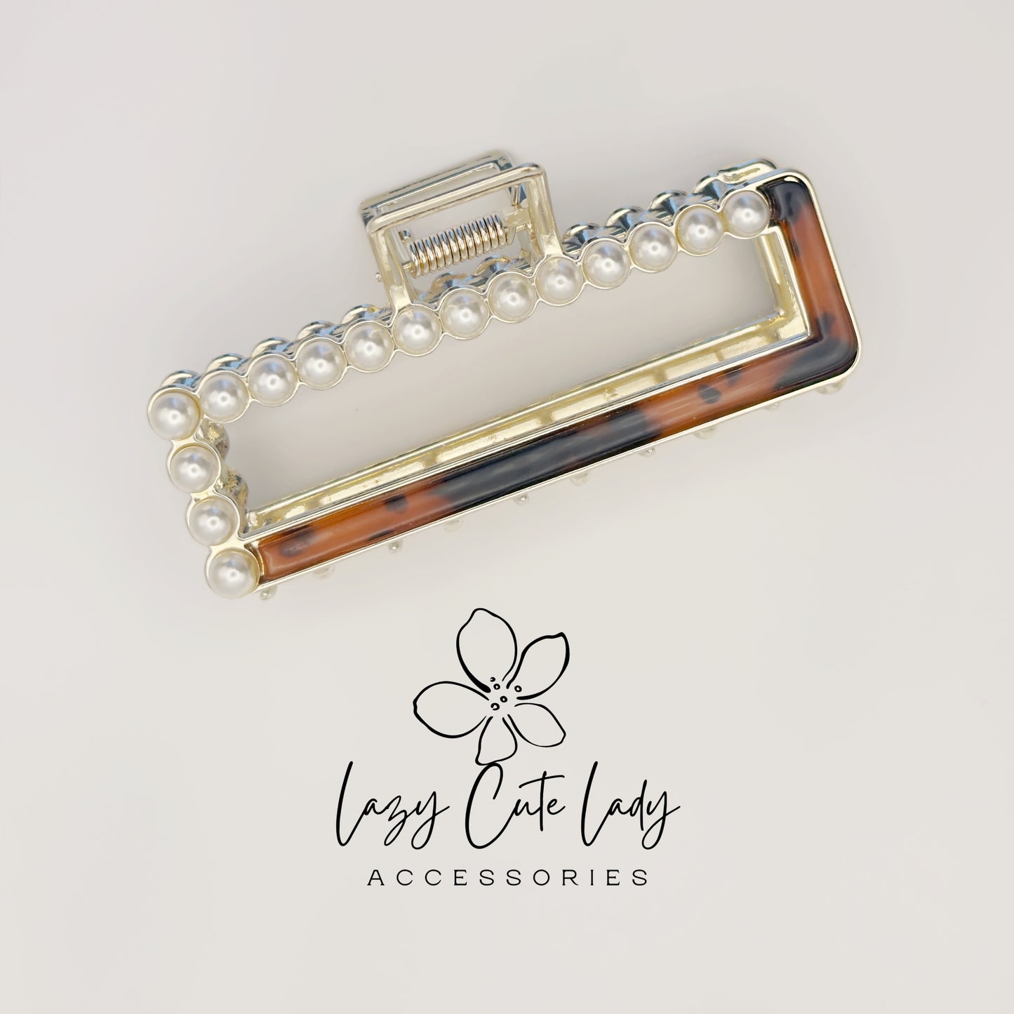 Eco-Friendly Pearl Edge Rectangle Claw Clip – Modern Open Frame Design