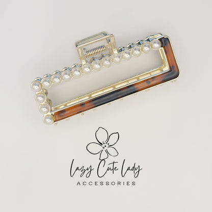 Eco-Friendly Pearl Edge Rectangle Claw Clip – Modern Open Frame Design
