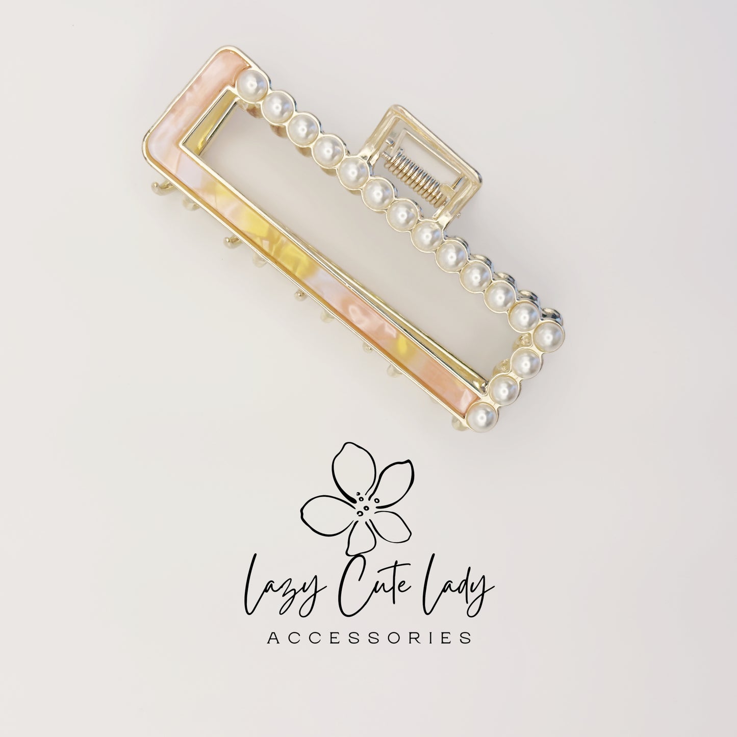 Eco-Friendly Pearl Edge Rectangle Claw Clip – Modern Open Frame Design