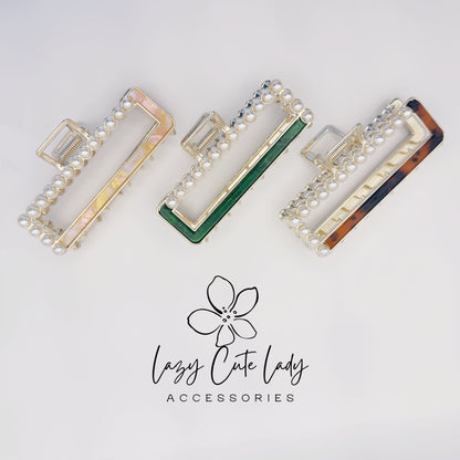 Eco-Friendly Pearl Edge Rectangle Claw Clip – Modern Open Frame Design