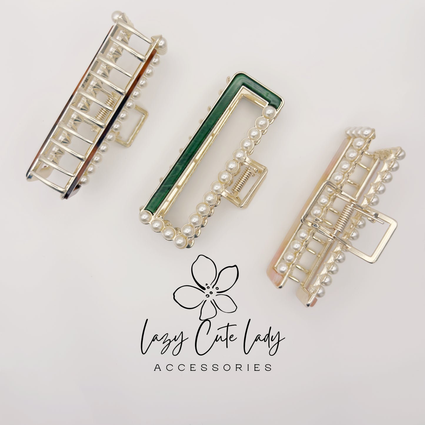 Eco-Friendly Pearl Edge Rectangle Claw Clip – Modern Open Frame Design