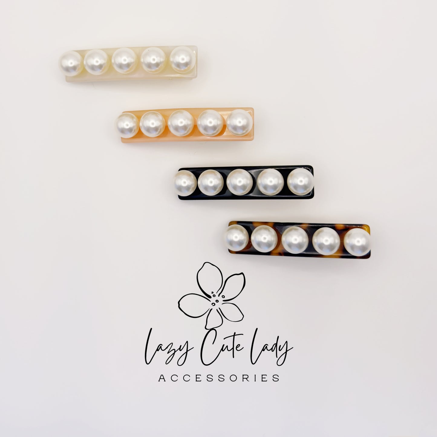 Eco Acetate Pearl Bar Clip – Classic Rectangle Hair Barrette