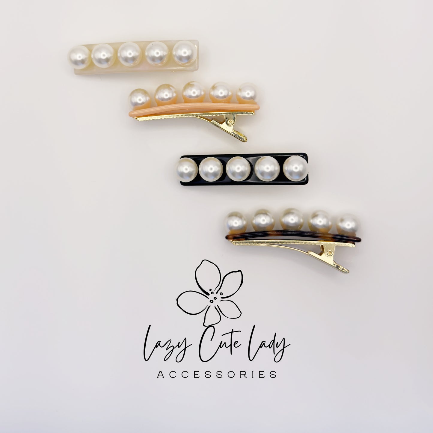 Eco Acetate Pearl Bar Clip – Classic Rectangle Hair Barrette