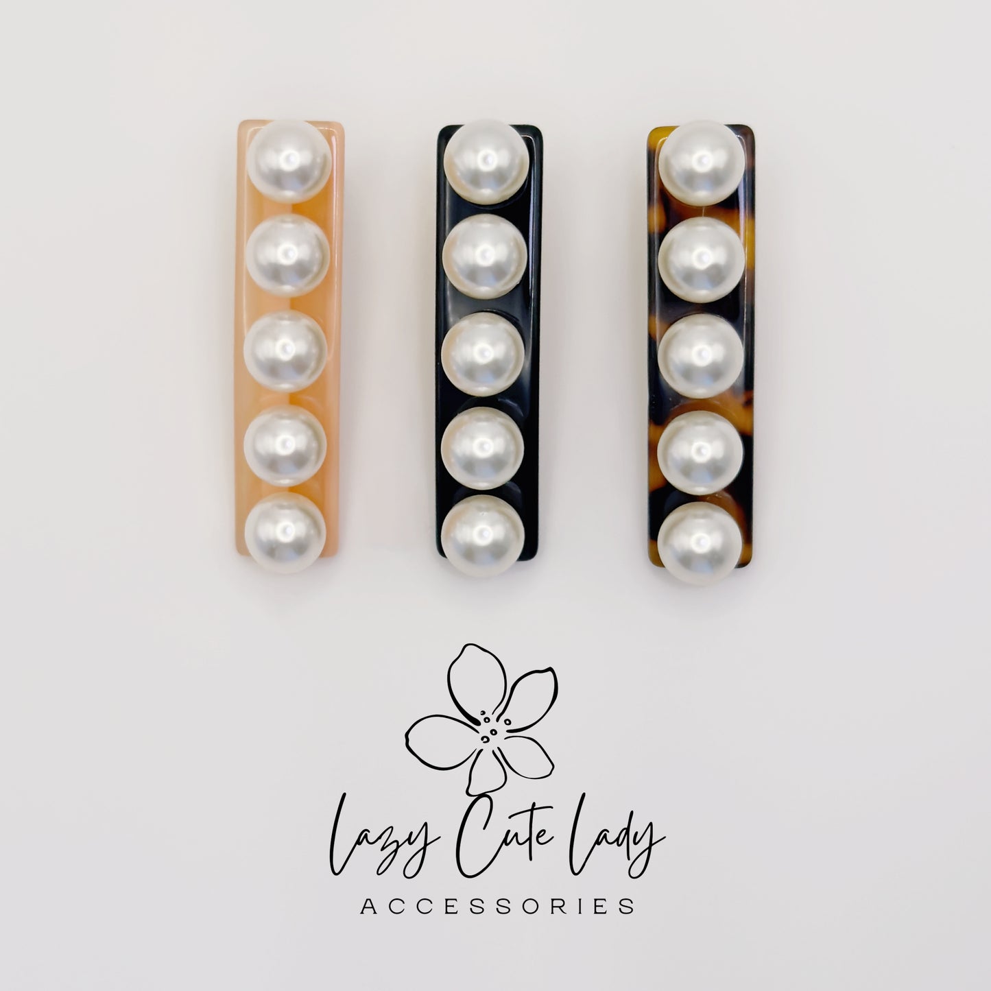 Eco Acetate Pearl Bar Clip – Classic Rectangle Hair Barrette