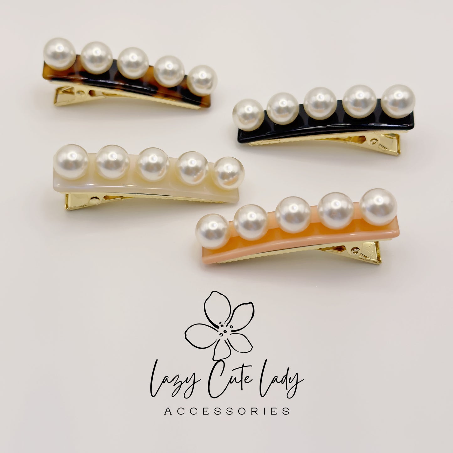 Eco Acetate Pearl Bar Clip – Classic Rectangle Hair Barrette