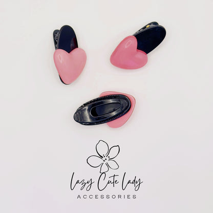 Sweetheart Snap Clips – Glossy Pink Heart Hair Pins