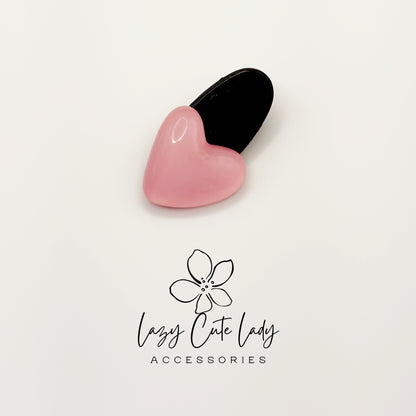 Sweetheart Snap Clips – Glossy Pink Heart Hair Pins