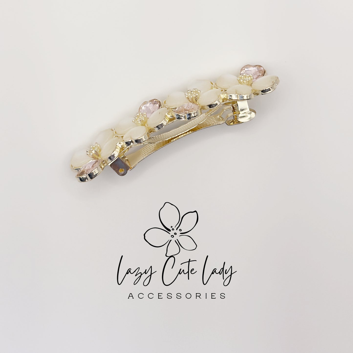 Elegant Flower Barrette with Rhinestone Accents- Gift for her