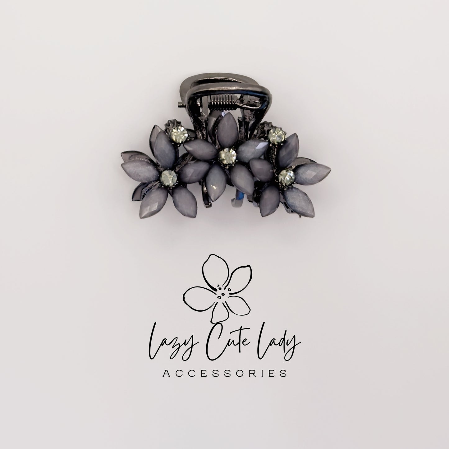 Vintage Black Flower Mini Hair Claw Set with Rhinestones- Gift for her