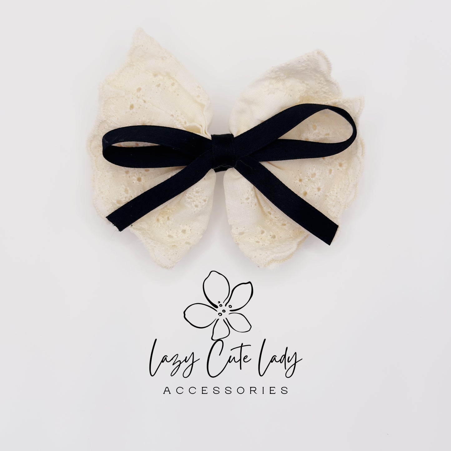 Vintage Navy &amp; Lace Double Bow Hair Clip