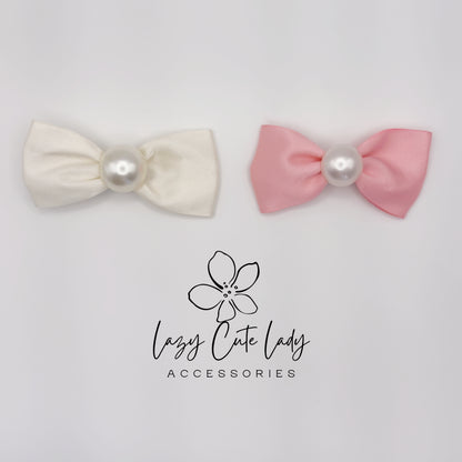 Classic Satin Bow Hair Clip with Pearl Center