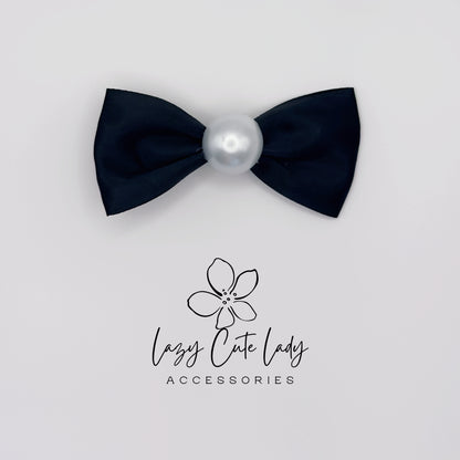 Classic Satin Bow Hair Clip with Pearl Center
