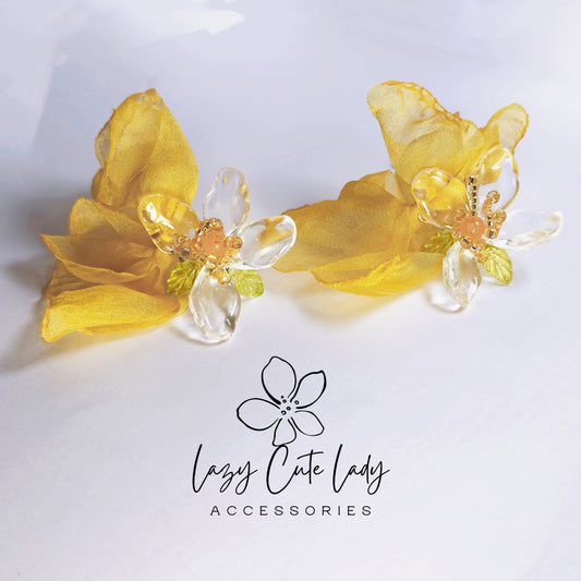 Fabric and Acrylic Flower Drop Earrings