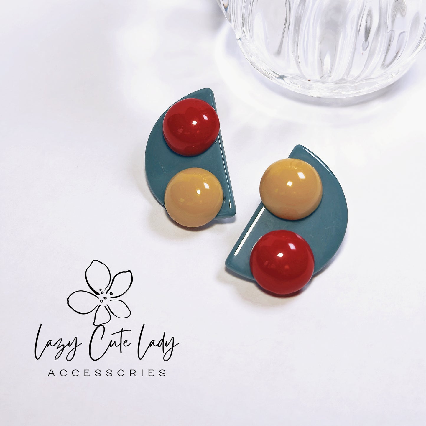 Vintage Color-Block Earrings with Navy, Yellow, and Red Accents