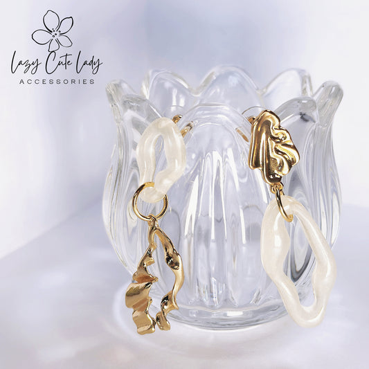 Asymmetrical Gold and Resin Earrings - Elegant and Fashionable Design