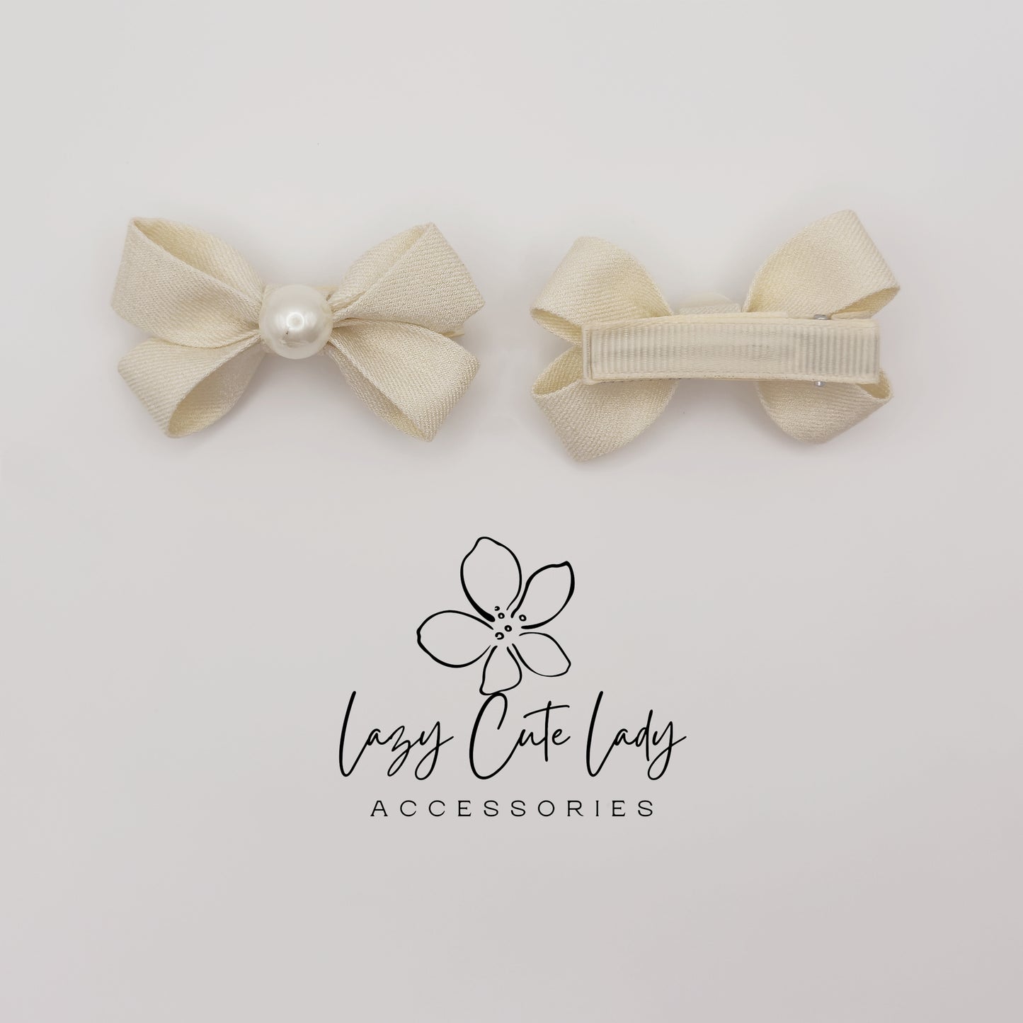 Bow Hair Clips with Pearl Center – Cute Fabric Bow Barrettes for Girls and Women, Elegant Hair Accessories