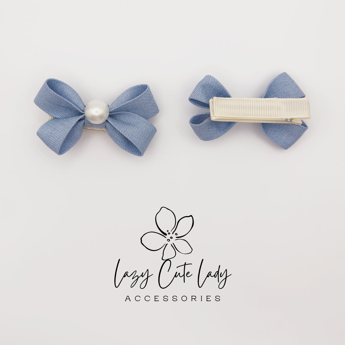 Bow Hair Clips with Pearl Center – Cute Fabric Bow Barrettes for Girls and Women, Elegant Hair Accessories