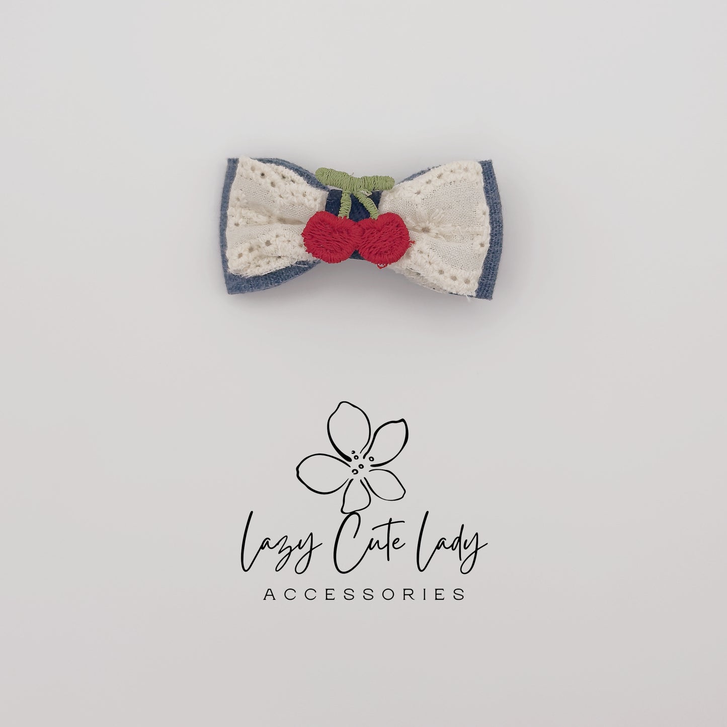 Cherry Bow Hair Clips &amp; Hair Ties – Cute Denim and Lace Hair Accessories for Girls and Women