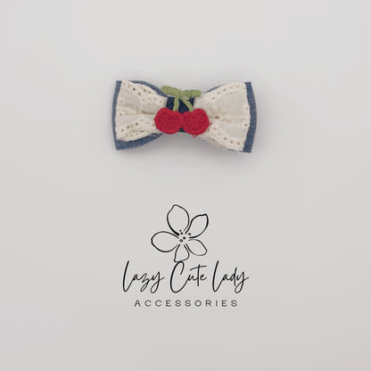 Cherry Bow Hair Clips &amp; Hair Ties – Cute Denim and Lace Hair Accessories for Girls and Women