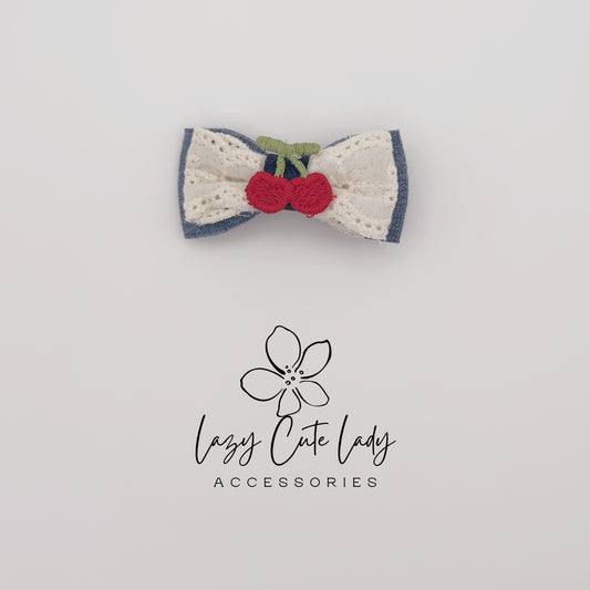 Cherry Bow Hair Clips &amp; Hair Ties – Cute Denim and Lace Hair Accessories for Girls and Women