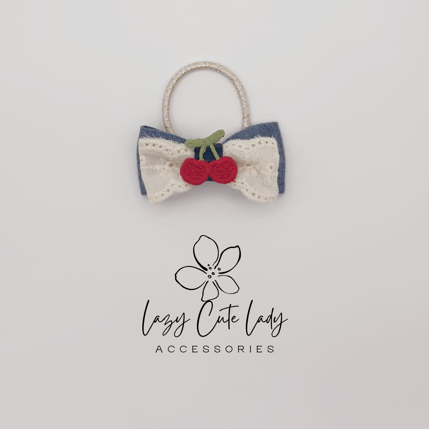 Cherry Bow Hair Clips &amp; Hair Ties – Cute Denim and Lace Hair Accessories for Girls and Women