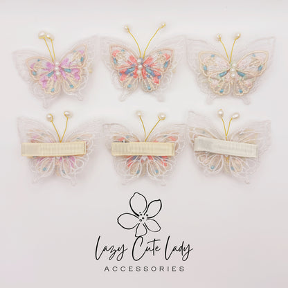 Embroidered Butterfly Hair Clips – Lace and Pearl Wedding Barrettes for Girls and Women