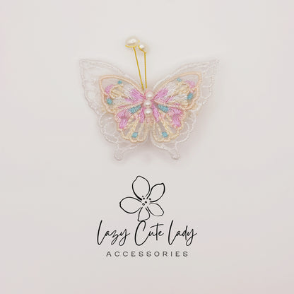 Embroidered Butterfly Hair Clips – Lace and Pearl Wedding Barrettes for Girls and Women