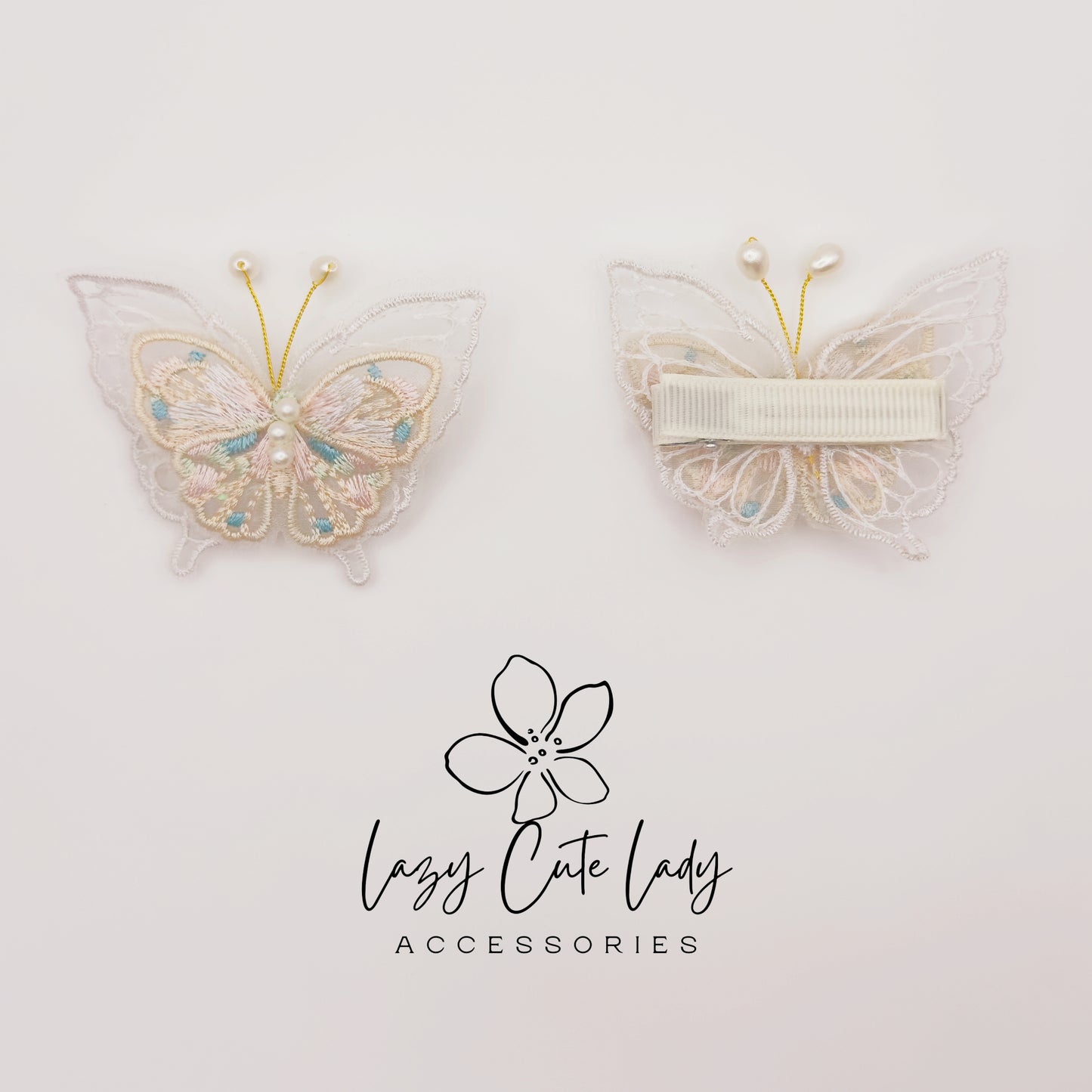 Embroidered Butterfly Hair Clips – Lace and Pearl Wedding Barrettes for Girls and Women