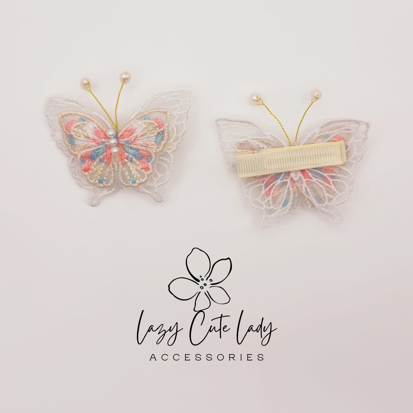 Embroidered Butterfly Hair Clips – Lace and Pearl Wedding Barrettes for Girls and Women