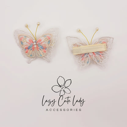 Embroidered Butterfly Hair Clips – Lace and Pearl Wedding Barrettes for Girls and Women