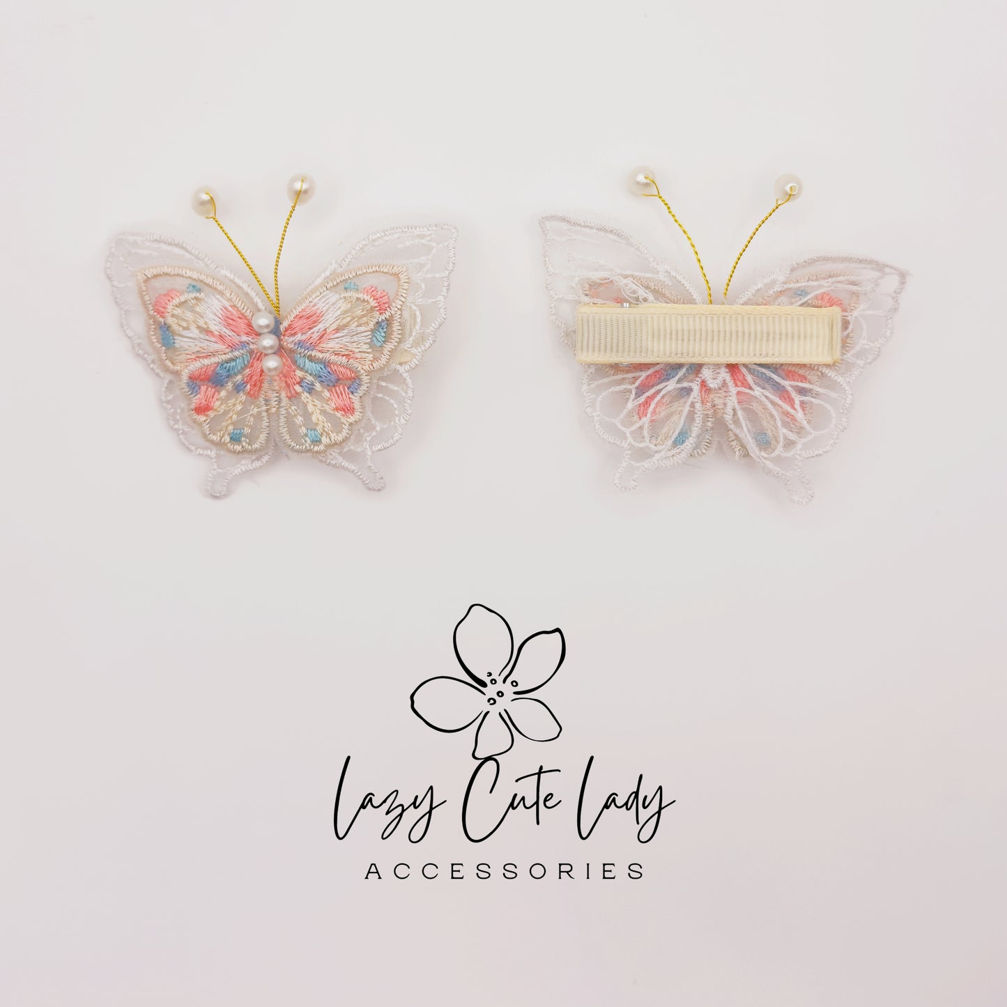 Embroidered Butterfly Hair Clips – Lace and Pearl Wedding Barrettes for Girls and Women