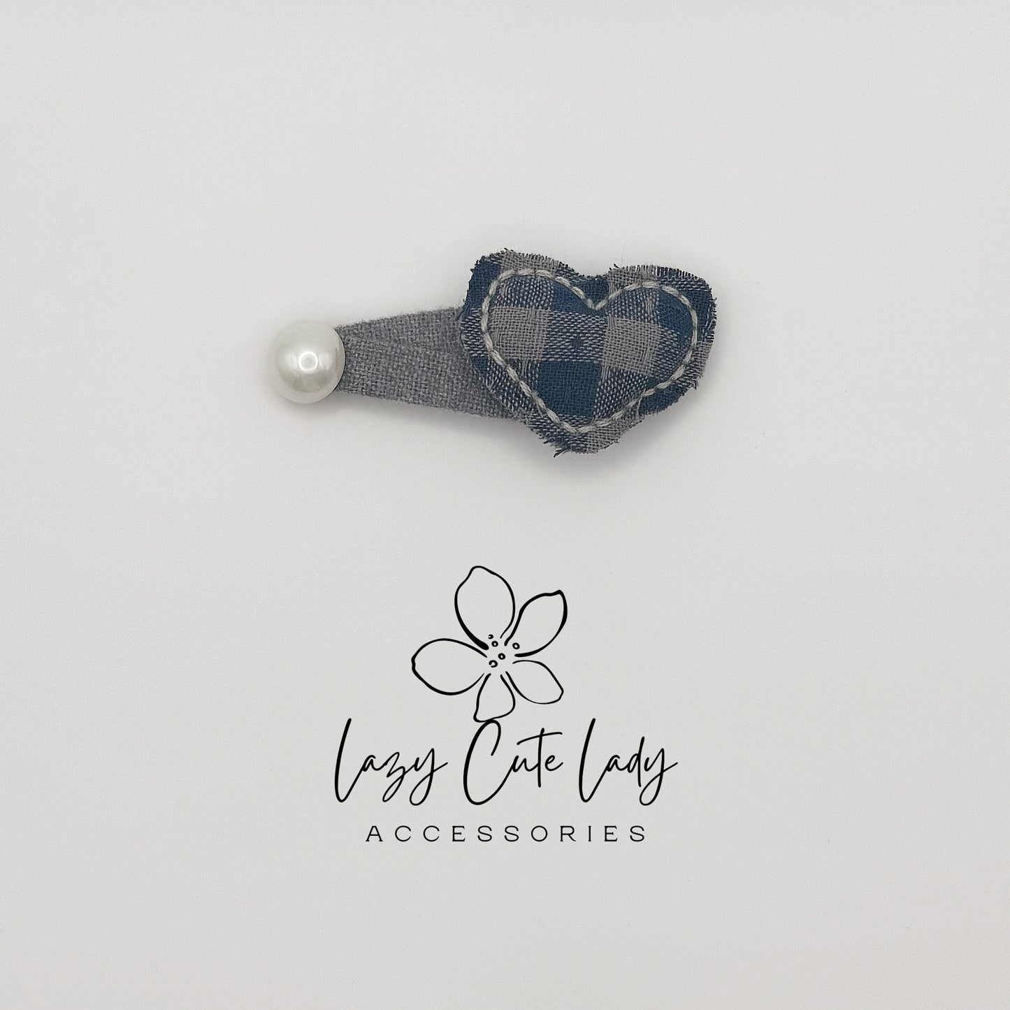 Blue Plaid Hair Clips Set – Cute Bow, Heart, Star &Pearl Snap Clips for Girls and Women