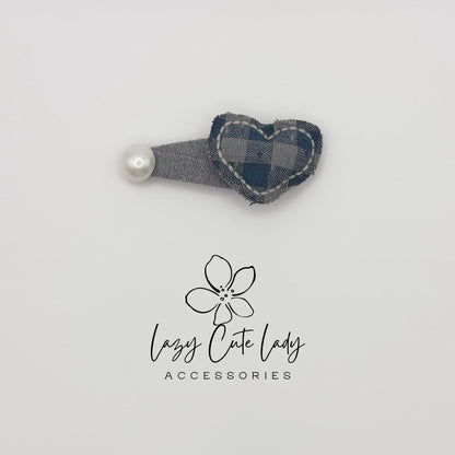 Blue Plaid Hair Clips Set – Cute Bow, Heart, Star &Pearl Snap Clips for Girls and Women