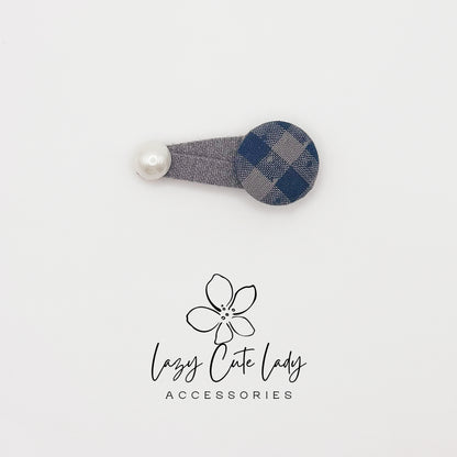 Blue Plaid Hair Clips Set – Cute Bow, Heart, Star &Pearl Snap Clips for Girls and Women