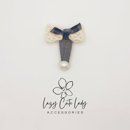 Blue Plaid Hair Clips Set – Cute Bow, Heart, Star &Pearl Snap Clips for Girls and Women