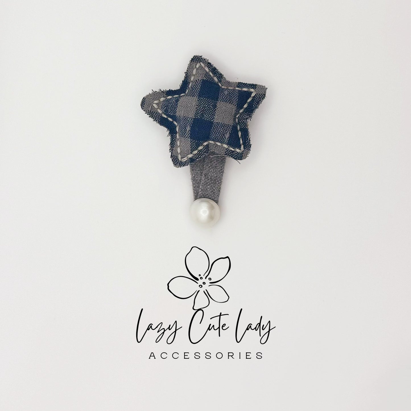 Blue Plaid Hair Clips Set – Cute Bow, Heart, Star &Pearl Snap Clips for Girls and Women