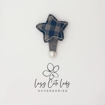 Blue Plaid Hair Clips Set – Cute Bow, Heart, Star &Pearl Snap Clips for Girls and Women