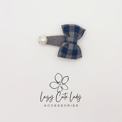 Blue Plaid Hair Clips Set – Cute Bow, Heart, Star &Pearl Snap Clips for Girls and Women