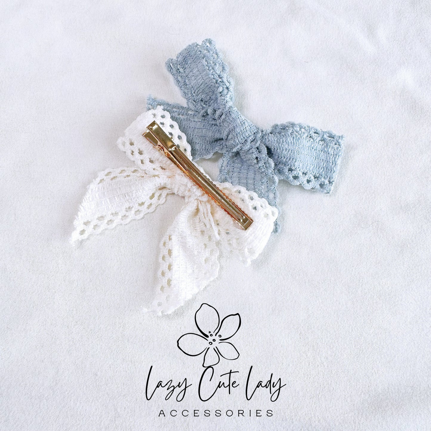 Elegant Fabric Bow Hair Clip - Blue and White