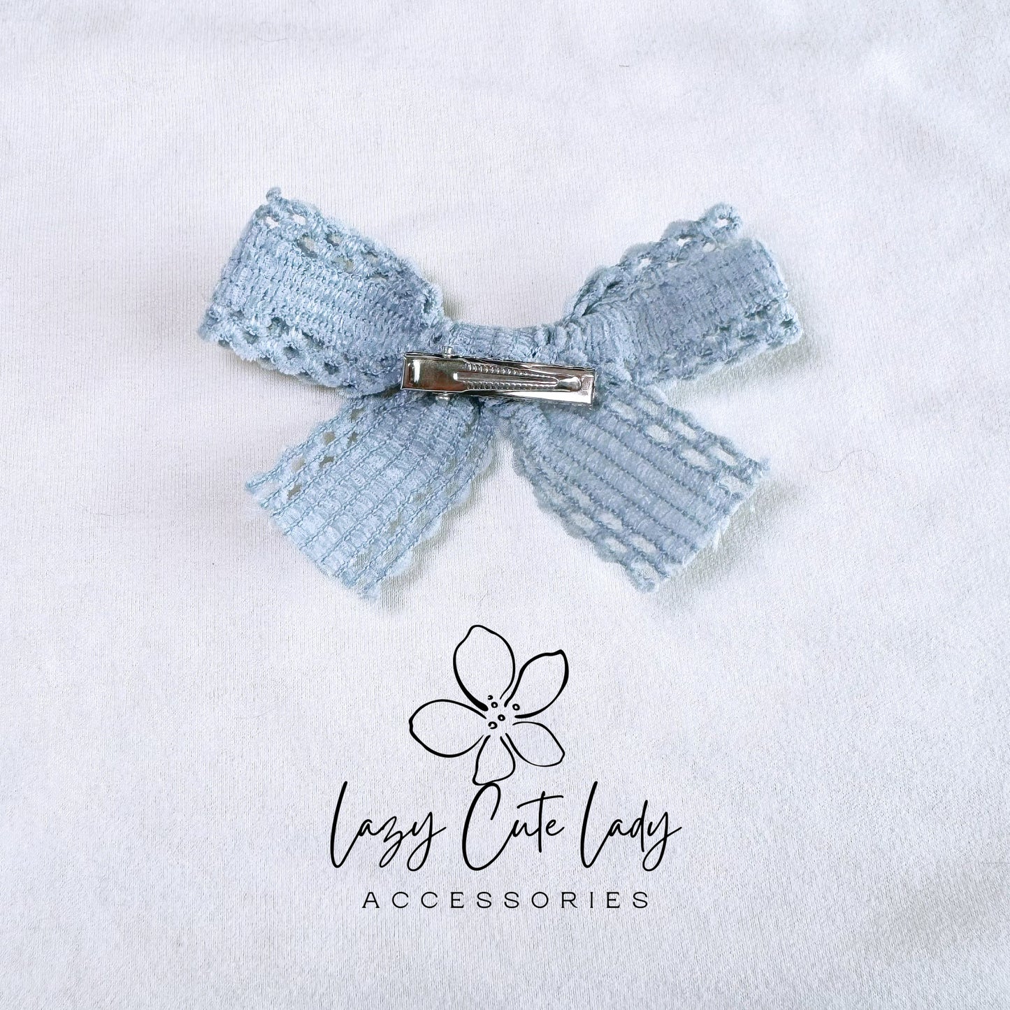 Elegant Fabric Bow Hair Clip - Blue and White