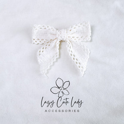 Elegant Fabric Bow Hair Clip - Blue and White