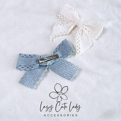 Elegant Fabric Bow Hair Clip - Blue and White