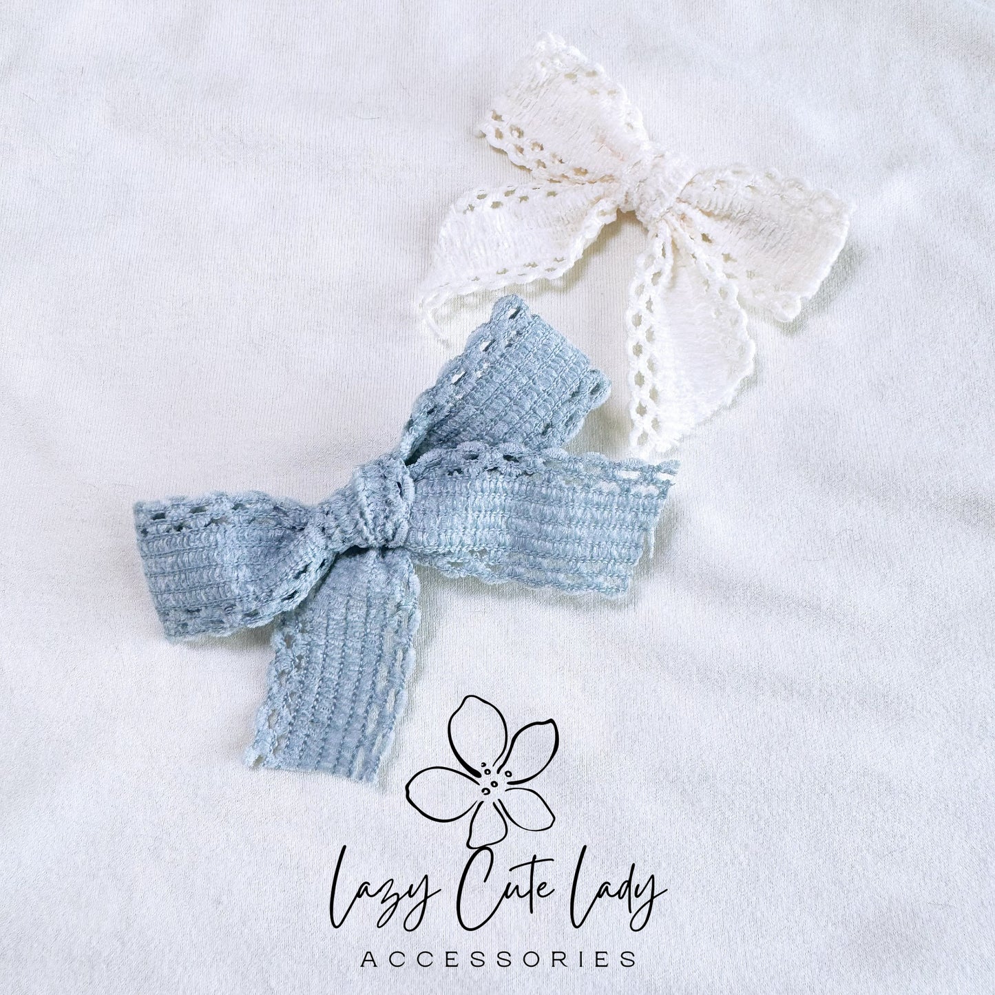 Elegant Fabric Bow Hair Clip - Blue and White