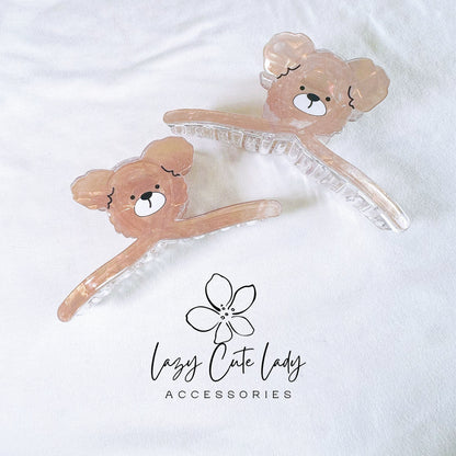 Adorable Teddy Bear Hair Claw - Brown and White, Two Sizes，Cute Hair Accessories