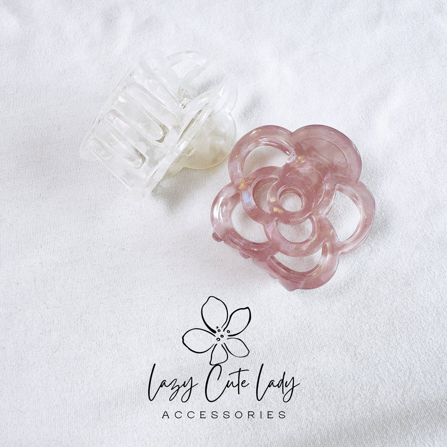 Eco-Friendly French Acetate Camellia Hair Claw - Elegant in Pink and White